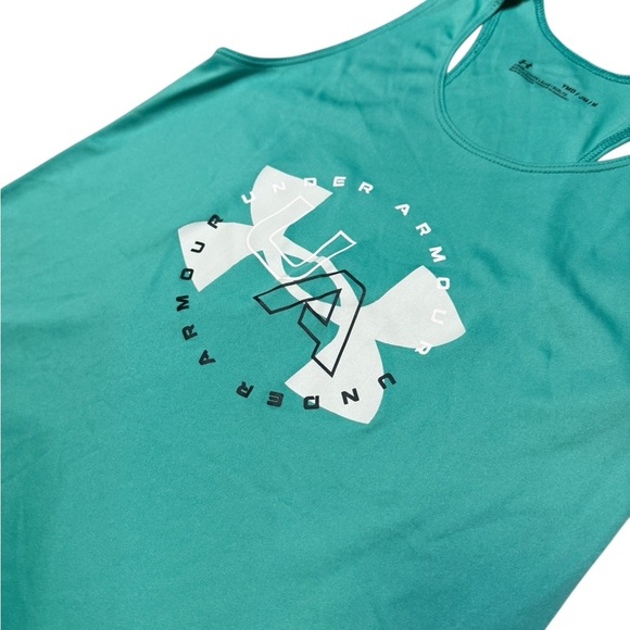 Under Armour Girls Medium Teal Racerback Tank Top Loose Fit Graphic Active - Picture 2 of 7